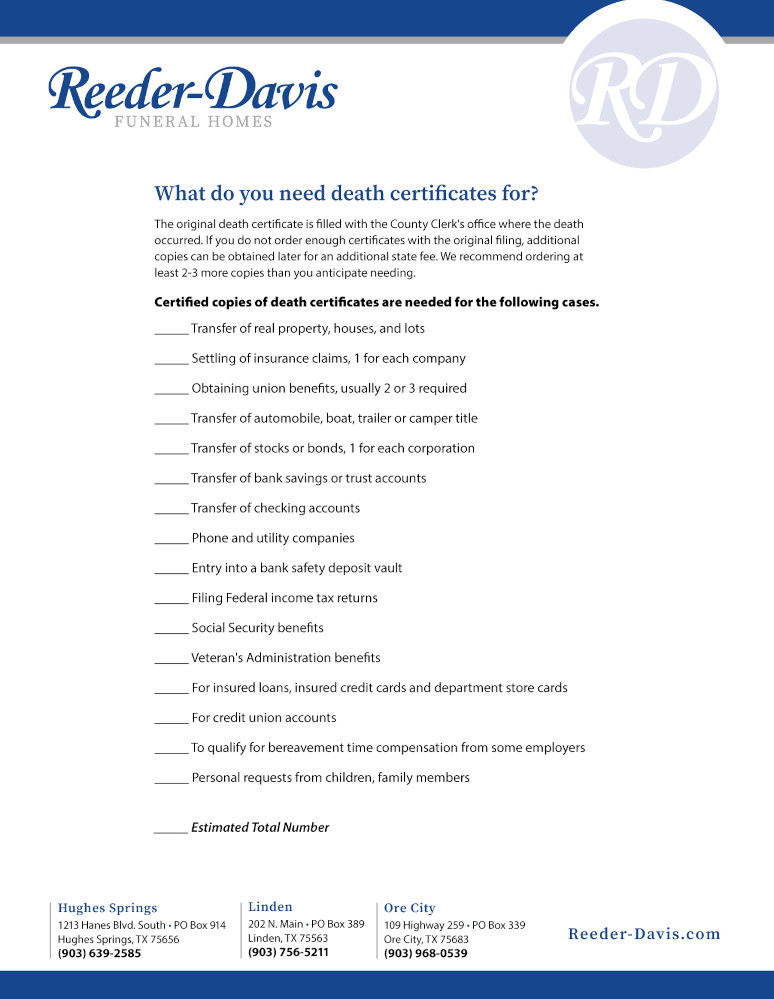 Entities that Need Death Certificates