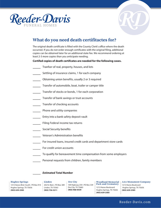 Entities that Need Death Certificates
