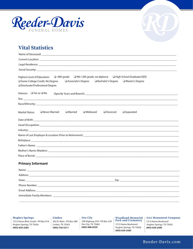 Vital Statistics Form